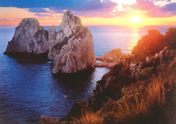 <b>The Faraglioni Rocks of Capri at the sunset </b>