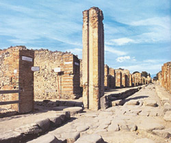 A typical example of a Roman street in Pompeii excavations