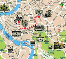 <b>Map with the tour route in Rome</b>