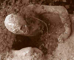 <b>A plaster cast of a man dieing a lingering death  in Pompeii</b>