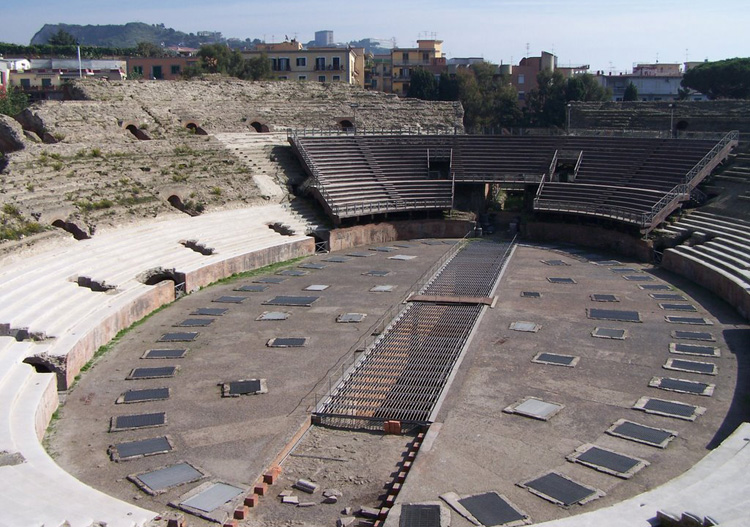 The Flavian amphitheater in Pozzuoli, the third biggest amphitheater of the world